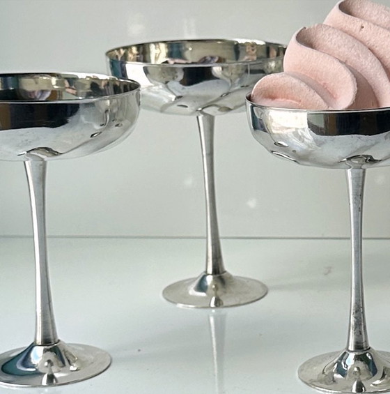 Image 1 of 6x coupes à champagne italiennes plaquées argent tourbillon plaqué or bols à dessert des années 80 bol à glace coupe décorative 