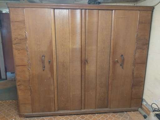 Vintage Mid-century Wardrobe, Solid Oak ca. 1940