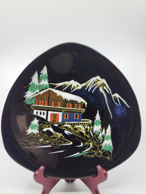 Decorative plate Longwy Mountain Chalet France