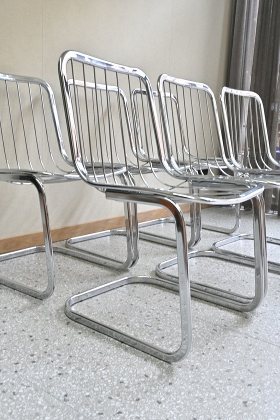 Image 1 of Juego de 6 sillas con estructura tubular cromada de Gastone Rinaldi