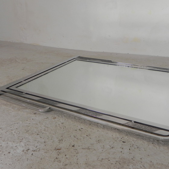 Image 1 of Specchio Art Déco con vetro tagliato e cornice in alluminio, anni &#39;30