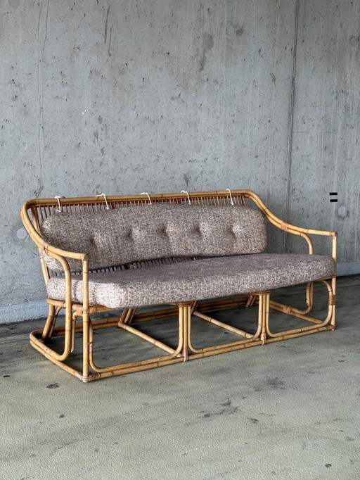 Mid Century boho bambú sofá de 3 plazas / sofá