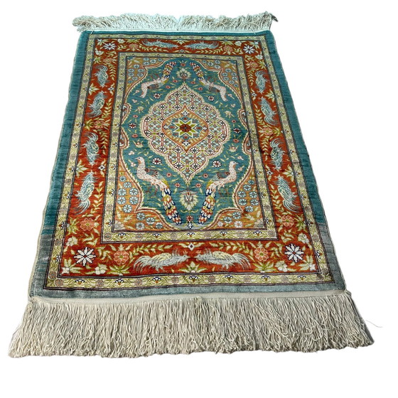Image 1 of Vintage Turks Zijden Tapijt Hereke, 78 x 52 cm