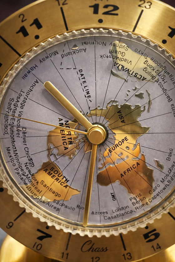 Image 1 of Vintage Chass World Time Desk Clock – Solid Brass – 1980s Design 