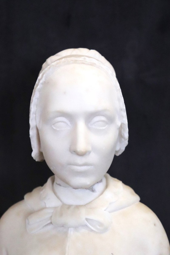 Image 1 of Bust of a Lady Sculpture in White Marble , Italy 19th Century
