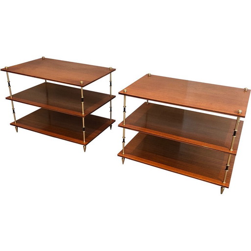 Pair of vintage mahogany and brass consoles by Maison Jansen, France 1940