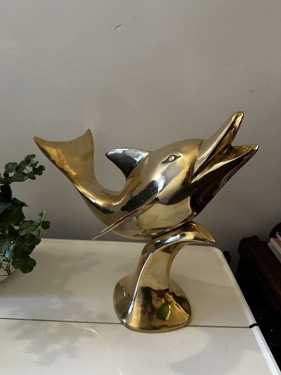 Image 1 of Großes Messingmodell eines Delfins aus der Mitte des Jahrhunderts