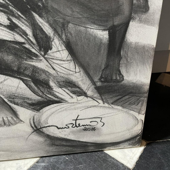 Denis Matemo, Scène de Marché, Fusain sur Toile, 2016 – Peintures et dessins, Canvas (photo 5 of 17)