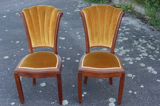 Paire de chaises Art Déco en velours et bois massif