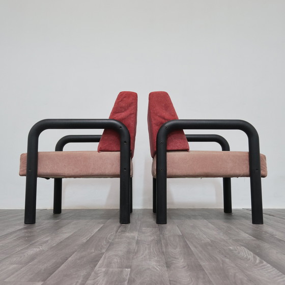 Image 1 of Paar postmoderne Memphis-stijl fauteuils uit de jaren 80, modern design