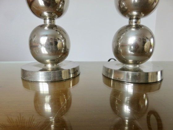 Image 1 of Pair of chrome-plated metal lamps, 1970