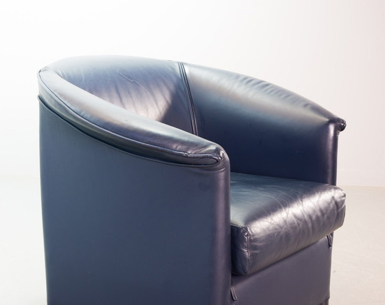 Image 1 of Wittmann Petrol Blue Soft Leather Club Chair Designed, Model Aura by Paolo Piva. Autriche, années 1980.