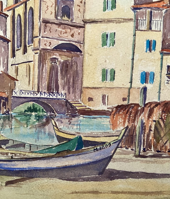 Vintage Franse aquarel van Martigues, Provence – Gesigneerd A. Bianne, ca. 1930 – Schilderijen & Tekeningen (photo 7 of 9)