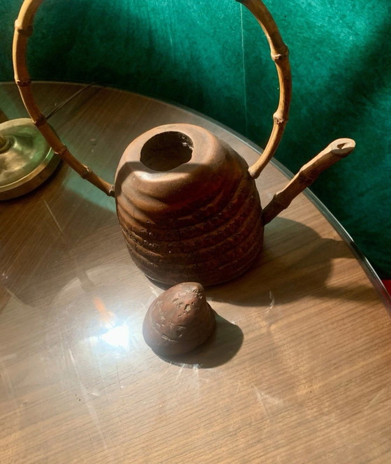 Zeldzame theepot van gesneden bamboewortel - Meiji-periode - eind 19e/begin 20e eeuw – Beeldhouwkunst, Bamboo (photo 6 of 13)