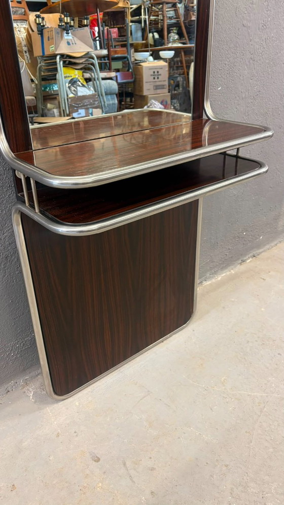 Image 1 of Mid-Century Modern Chrome & Rosewood Wall Console with Mirror, 1970s, Italian