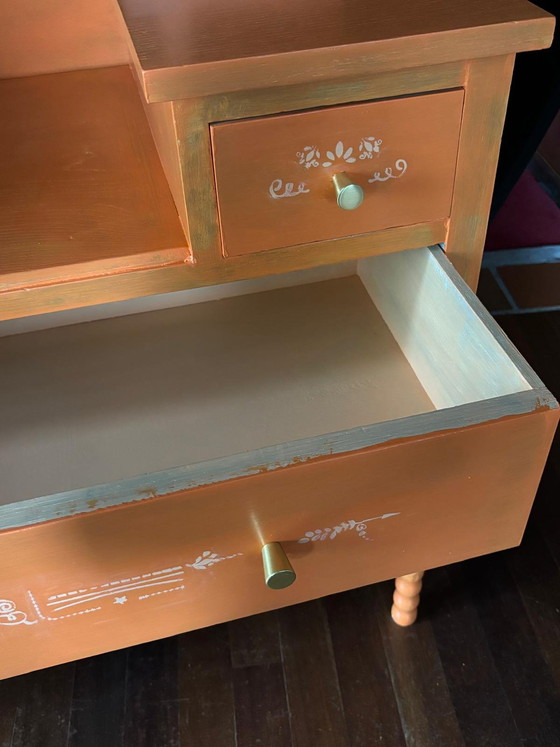 Image 1 of Orange dressing table with adjustable mirrors and drawers