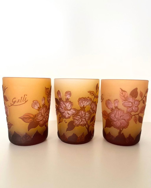 3er-Set Gläser im Stil von Gallé – Florales Jugendstil-Design