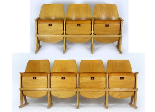 Fauteuils de cinéma vintage de Ton, années 1960, lot de 7 – klapstoelen, Wood