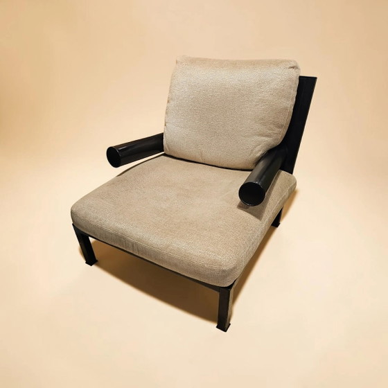 Poltrona 'Baisity' di Antonio Citterio per B&B Italia con cuscini in lino / Struttura in pelle nera – Poltrone (photo 5 of 5)