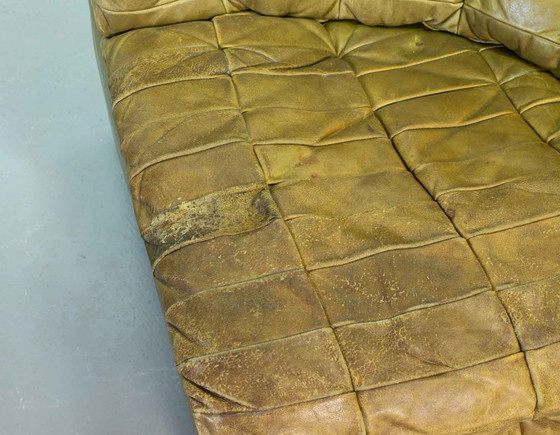 Image 1 of Sofá modular De Sede DS11 de cuero con parches verde oliva, diseño de mediados de siglo, 6 elementos. Suiza, años 70.