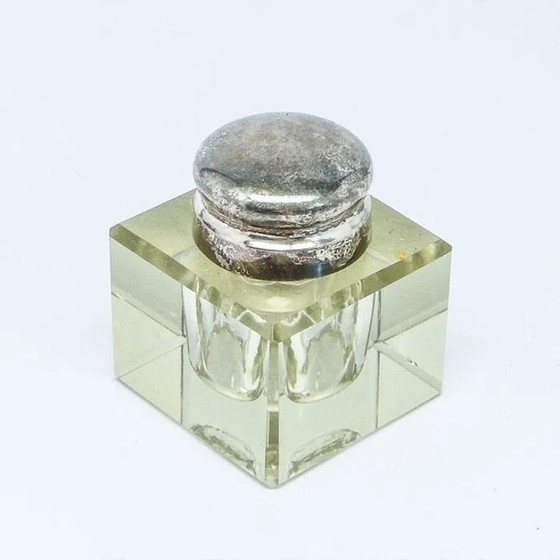 Encrier Art Déco en Cristal, Suède, années 1930, Accessoires de table, Verre, Argenté (photo 4 sur 15)