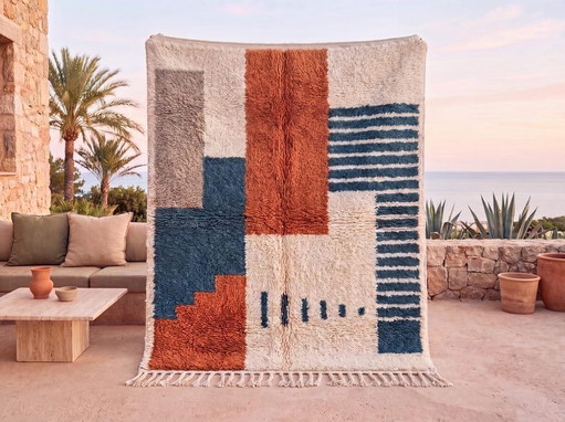 Handgeweven Berber Beni Ouarain-tapijt uit het Atlasgebergte, afmeting 2/3 m – Alberto Bazzani, vloerkleden en tapijten, Wool