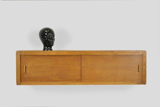 Credenza a muro vintage Mid-Century con ante scorrevoli, anni '60