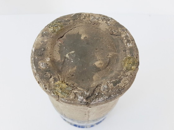 Image 1 of MAGNIFICENT VERY OLD TERRACOTTA CERAMIC VASE WITH BLUE & WHITE FLOWERS