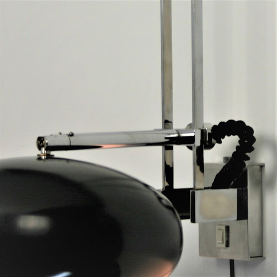 Image 1 of Zware Bauhaus stijl wandlamp in zwart en chroom, jaren 70/80