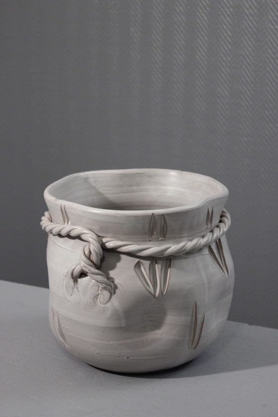 Image 1 of Very large glazed ceramic pot cover forming a purse France 20th century