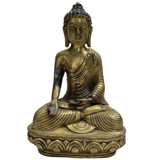 Juego de Altar Chino de Bronce con Buda de la Medicina y Torres Pagoda Gemelas - 3 Piezas (photo 2 of 11)