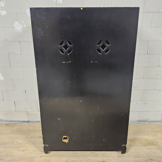 Image 1 of Vintage black Chinese lacquer cabinet with flowers and birds / bohemian / Asian / Oriental cabinet