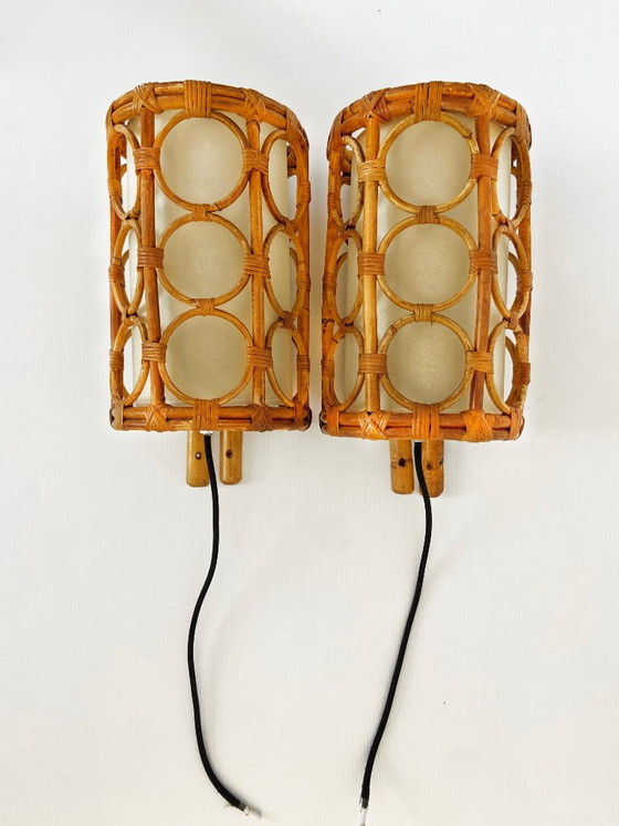 Mid-Century Rotan Wandlampen — Louis Sognot Stijl – Rattan (photo 22 of 22)