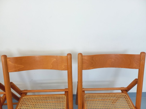 Image 1 of Set of 4 vintage Habitat folding chairs in beech wood and caning from the 1980s