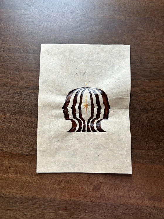Image 1 of Handmade Boho Artwork | Abstract Faces & Golden Star | A4