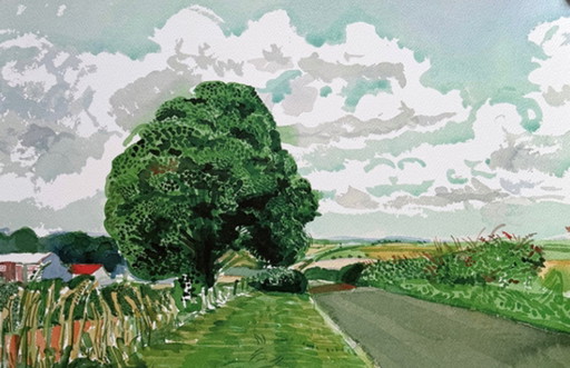 David Hockney (1937–2026), Straße und Bäume bei Wetwang, Copyright David Hockney, Gedruckt in Großbritannien
