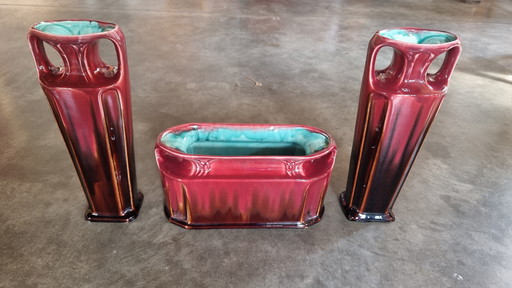 Set of antique art deco vases + planter