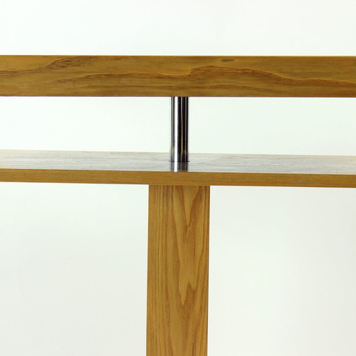 Mesa de centro giratoria funcionalista de acero y madera de fresno, años 60