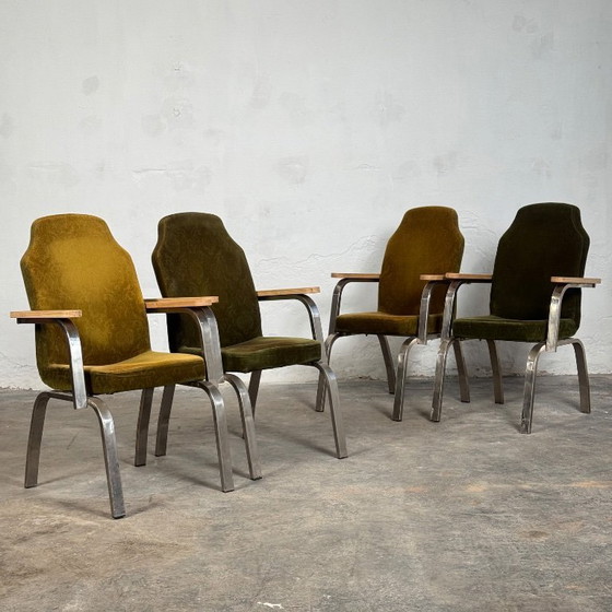 Image 1 of Brutalist Green Oak Armchairs set of 6, 1960s