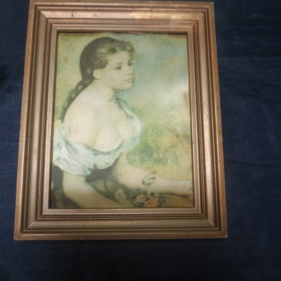 Set of Vintage Miniature Paintings on Silk – Nattier & Renoir – Decorative Objects, Wood (photo 2 of 5)