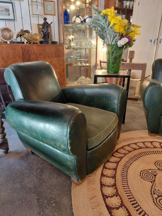 Image 1 of Pair of leather club chairs
