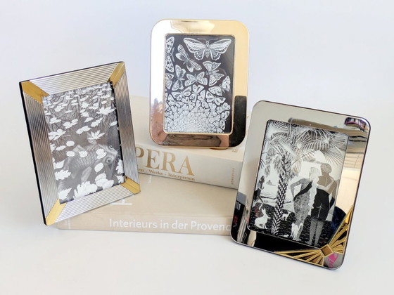 Image 1 of Ensemble de 3 cadres photo vintage en laiton argenté, 13 x 18 cm