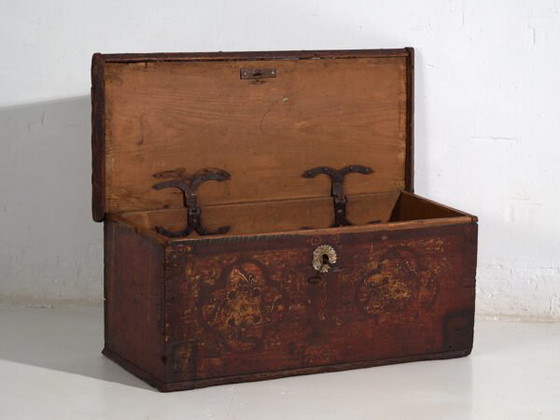 Baule antico dipinto con motivi floreali e serratura in ferro (c.1820) #47 – Cassettiere, Iron (photo 22 of 40)