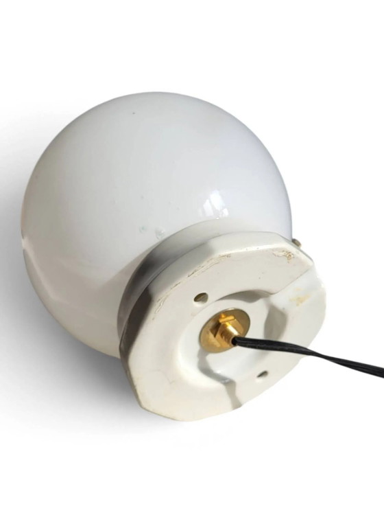 Opaline ball ceiling light, Art Deco/industrial — 1930s-1950s – Porcelain, Brass (photo 3 of 5)