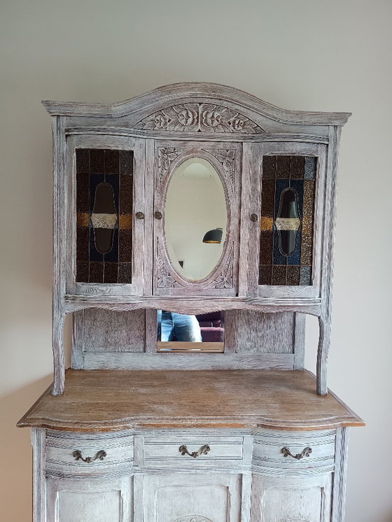 Image 1 of Antique sideboard with leaded glass and mirror