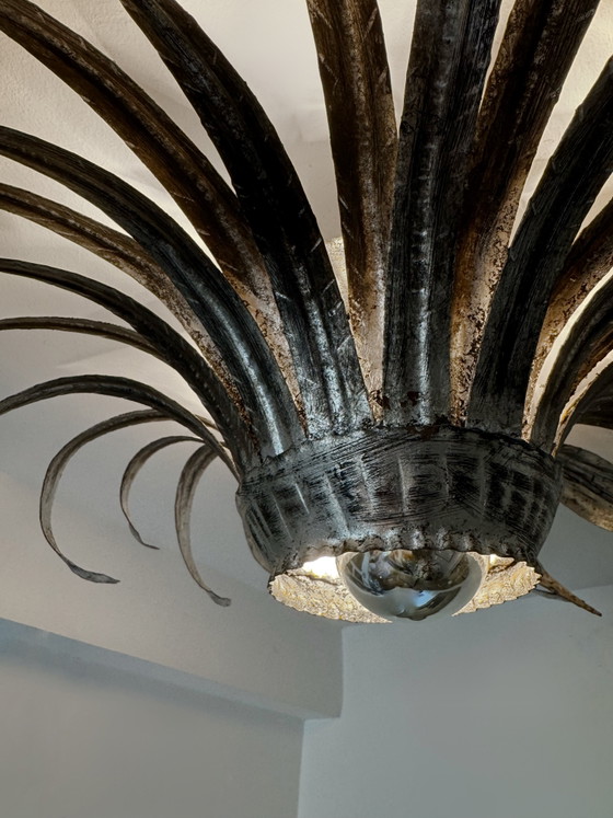 Image 1 of Sunburst wall sconce in silver wrought iron, 1960s