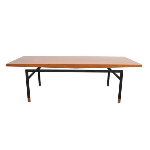 Table basse vintage en noyer et métal, Allemagne 1960