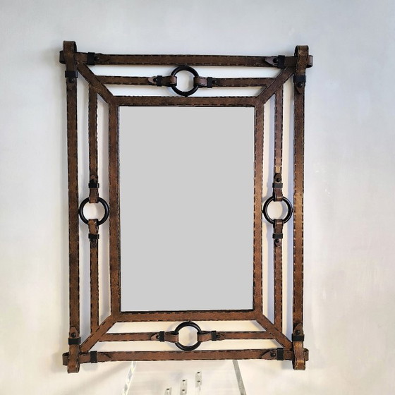 💎✨ Exceptional Jean-Pierre Ryckaert Mirror Iron leather-style, France 1960s ✨💎 – Glass (photo 2 of 20)