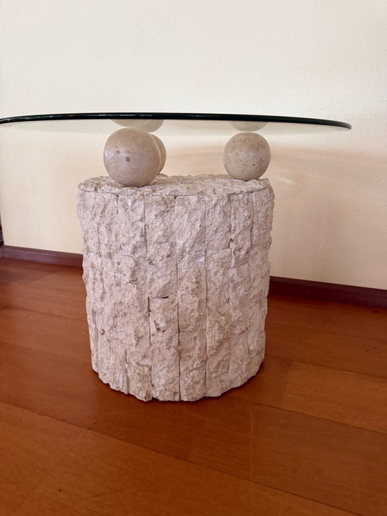 Vintage fossil stone coffee table Pierre Magnussen Ponte, Glass, Beige (photo 2 of 7)