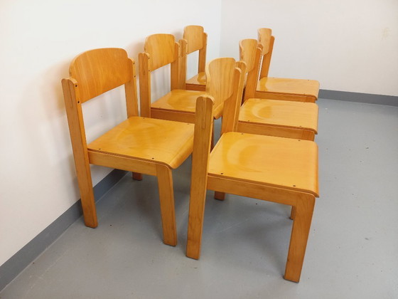 Image 1 of Set of 6 minimalist vintage beechwood chairs from the 70s and 80s